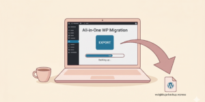 이 일러스트는 본문에서 설명하는 "백업 작업이 진행되어 .wpress 파일이 만들어지는 순간"을 한눈에 보여주는 역할입니다.